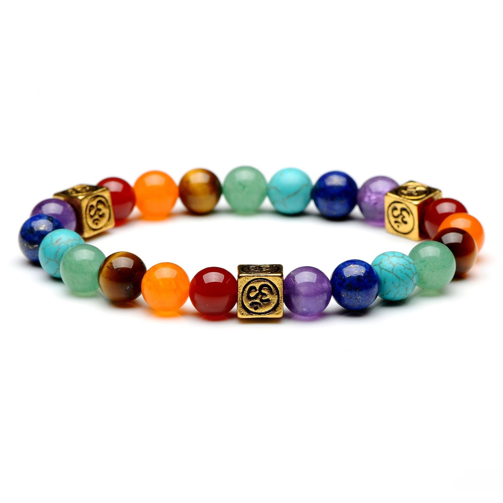 Wholesale 2pcs Square OM Alloy Qimai Yoga Colorful Energy Stone Bracelet